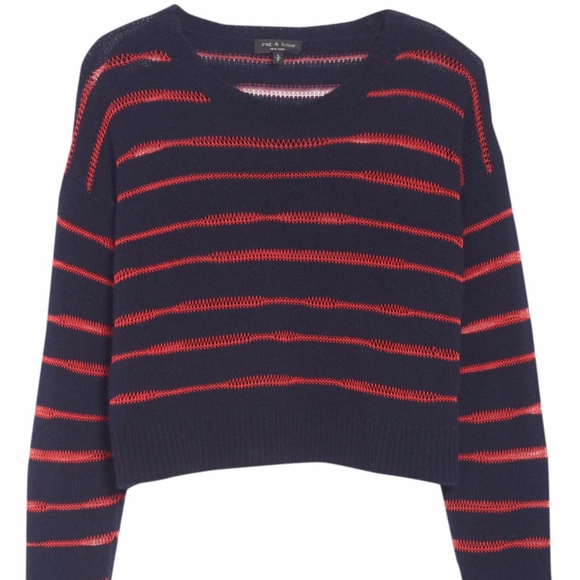 NWT $225 Rag & Bone Penn Sheer Stripe Crop Red / Blue Sweater in size Small! - Picture 3 of 7
